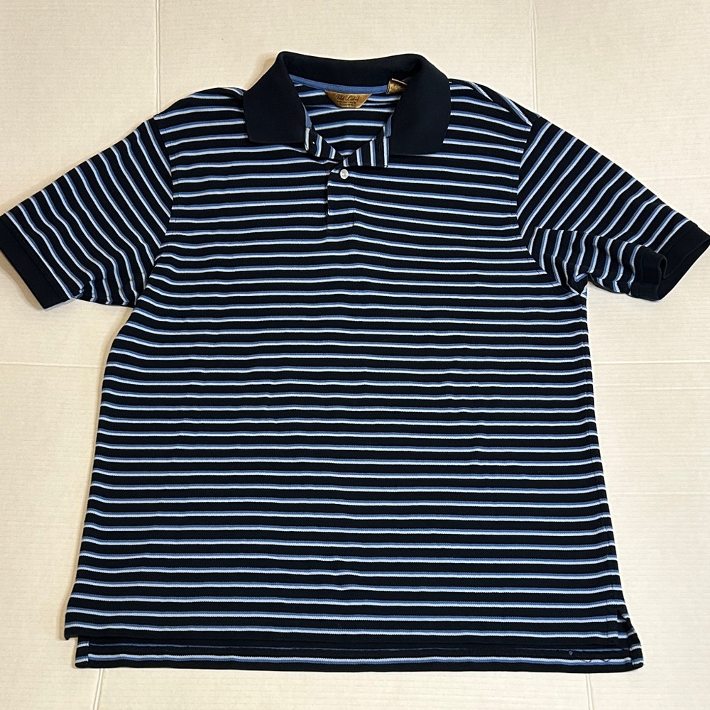 Gold Label Sz Large Navy and Lt Blue Striped Polo Shirt. 100% cotton.